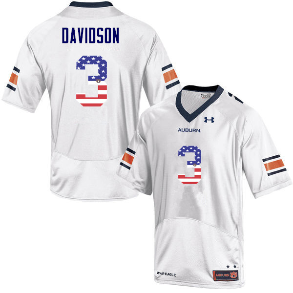 Auburn Tigers Men's Marlon Davidson #3 White Under Armour Stitched College USA Flag Fashion NCAA Authentic Football Jersey MBX7574GB